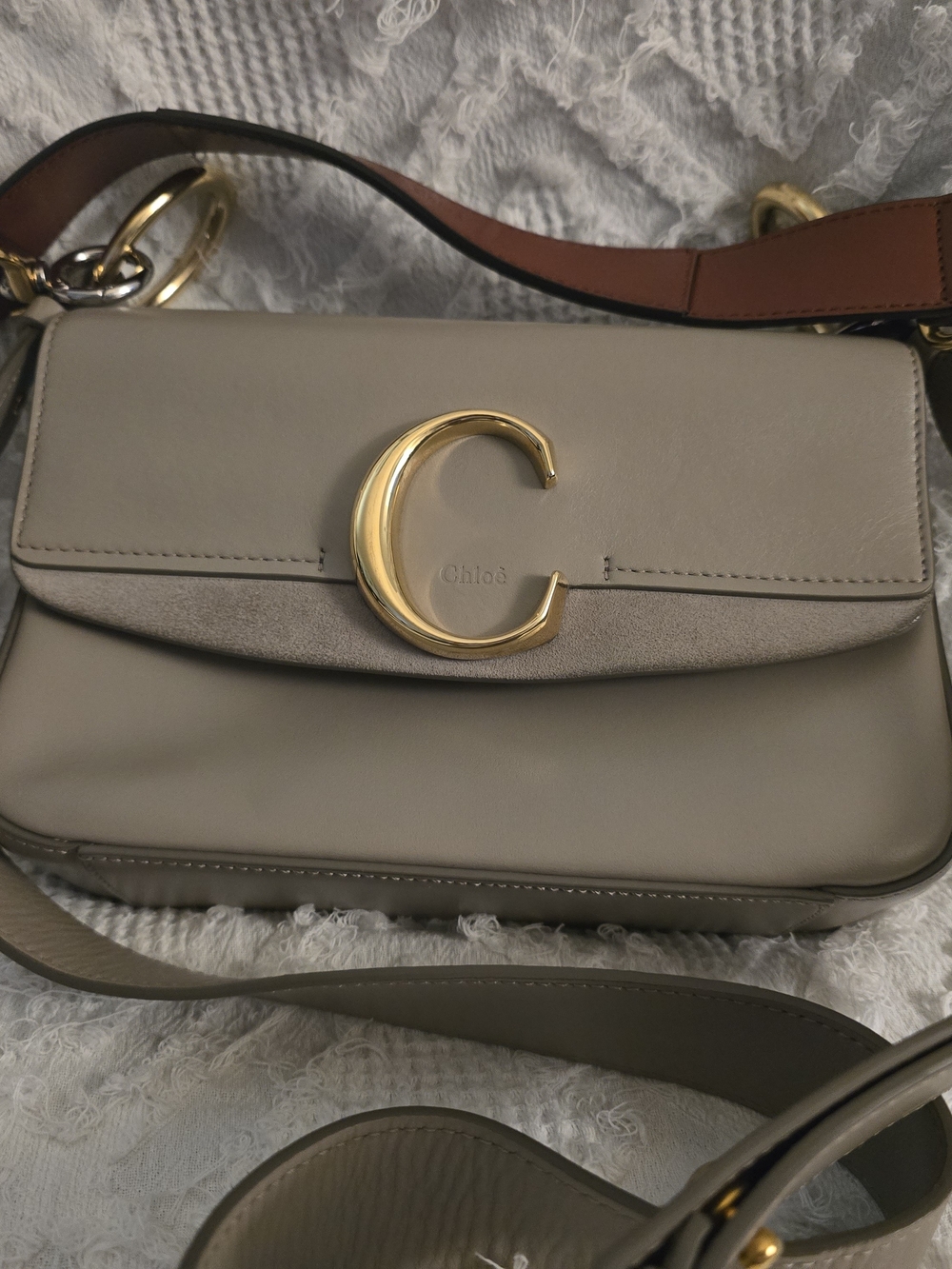 CHLOE dbl C Soft Leather Shoulder Bag in Taupe